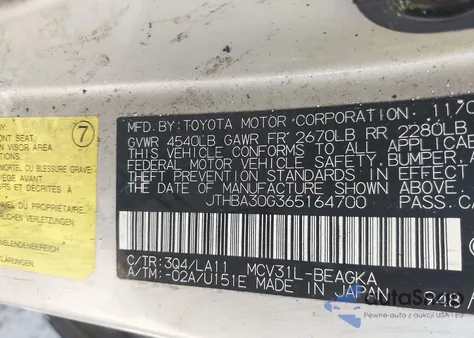 2006 Lexus Es 330 z USA, uszkodzony, nr VIN JTHBA30G365164700